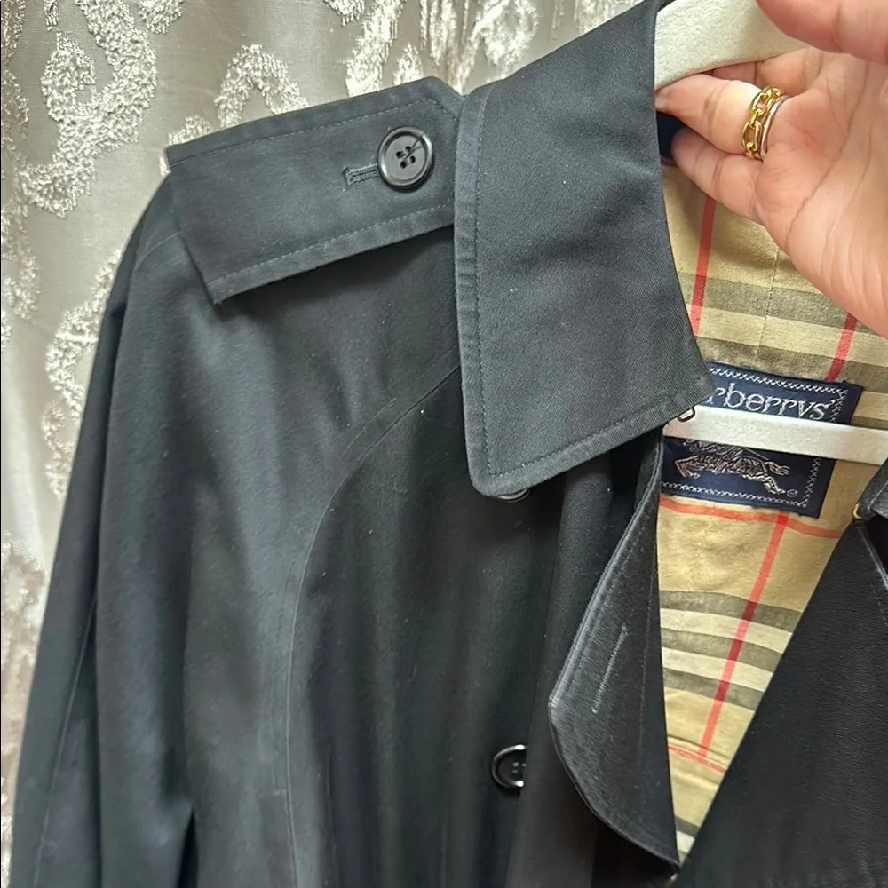 Burberrys Long Vintage Trench Coat Jacket Plaid Lining Black Size 10 X-Long - Picture 11 of 14